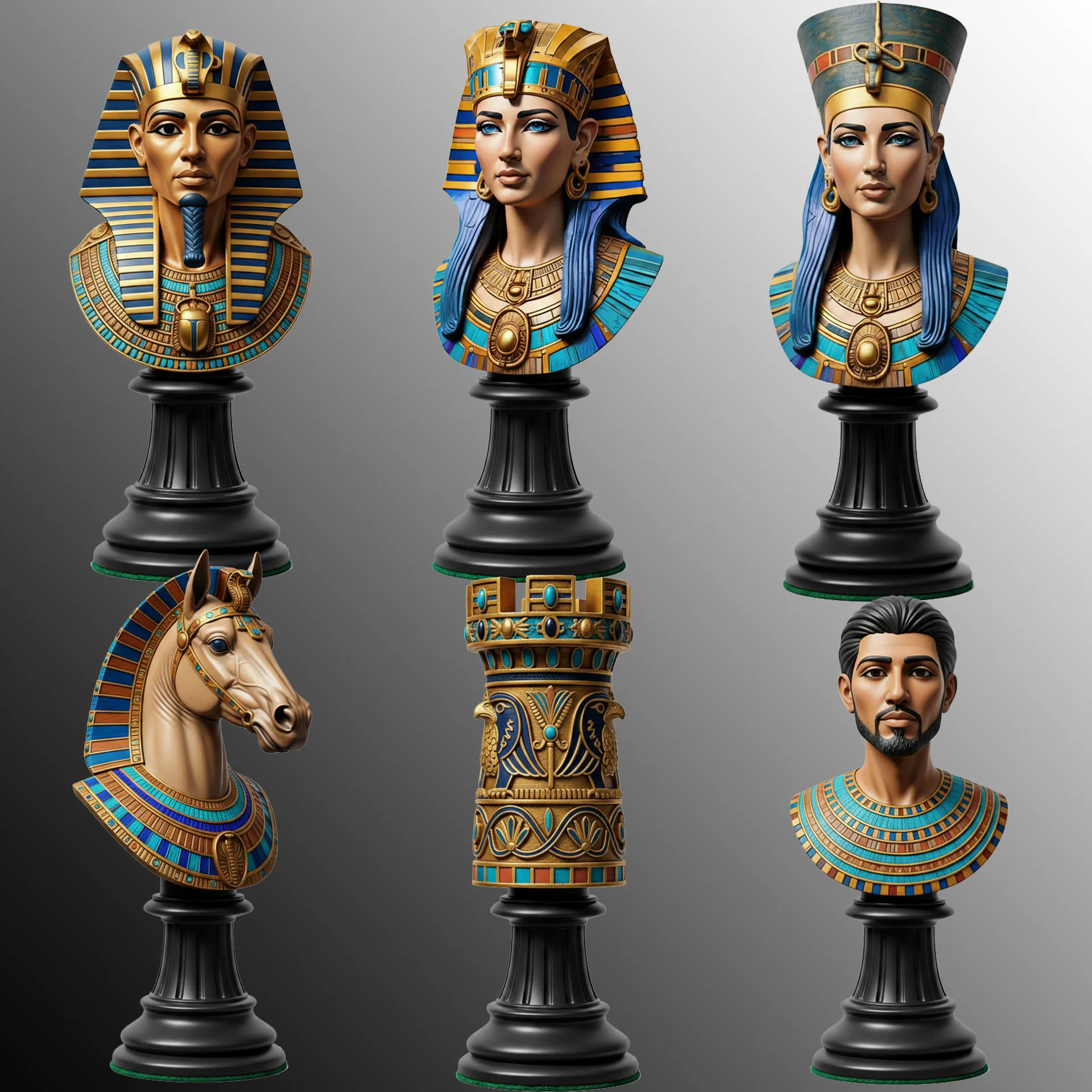 Piezas de Ajedrez Bustos Egipcios de Coleccion-PJH3D
