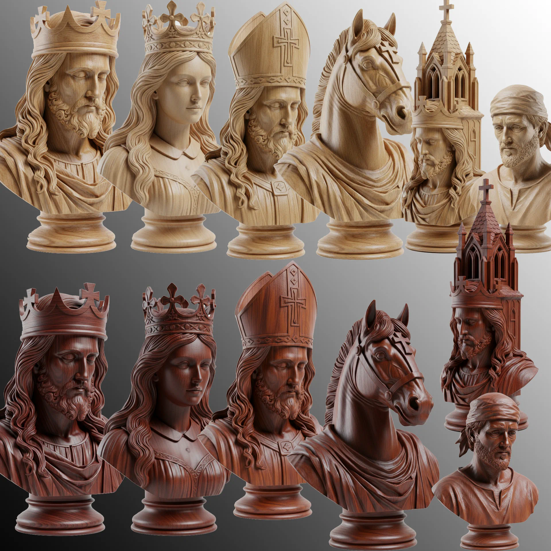 Piezas de Ajedrez Sacro de Lujo para Coleccionistas-Modelo 3d para Imprimir STL-PJH3D