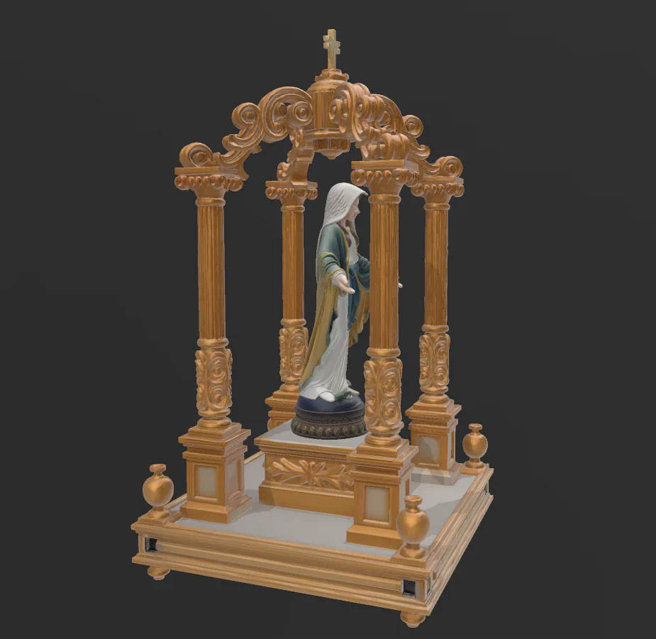 Modelo 3D Virgen en altar barroco