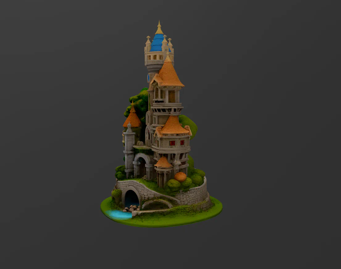 CASTILLO MEDIEVAL CON RIO para imprimir stl 3d