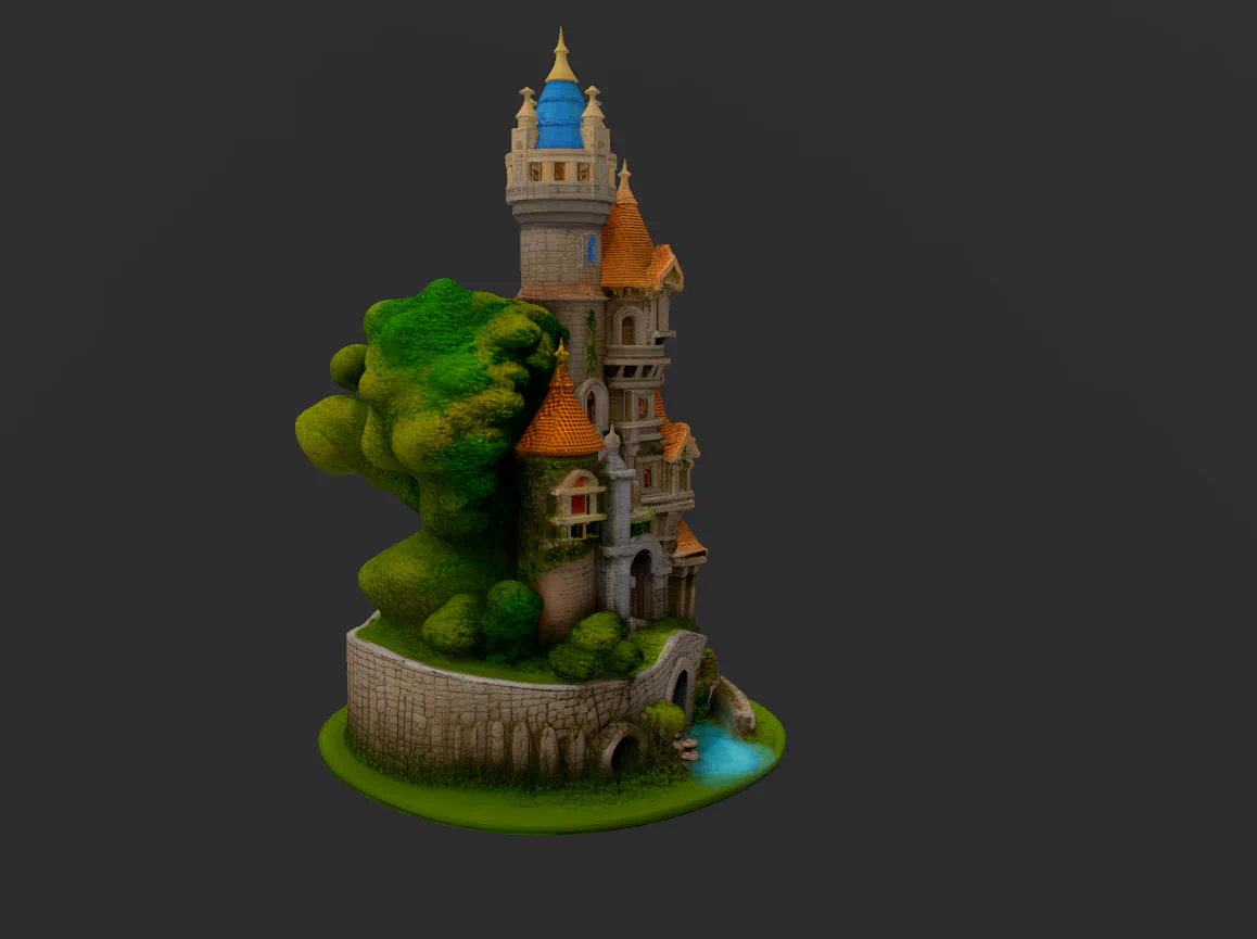 CASTILLO MEDIEVAL CON RIO para imprimir stl 3d
