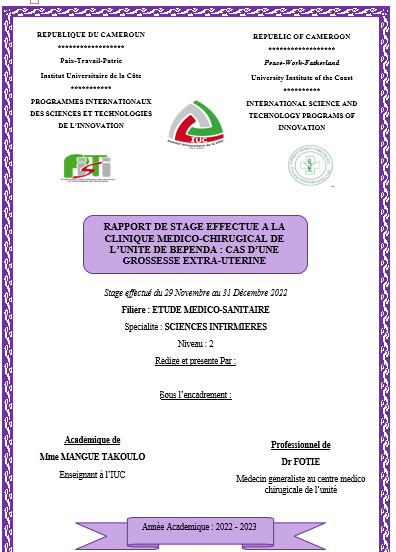 RAPPORT DE STAGE EFFECTUE A LA CLINIQUE MEDICO-CHIRUGICAL DE L’UNITE DE BEPENDA : CAS D’UNE GROSSESSE EXTRA-UTERINE