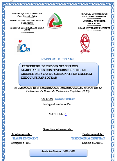 PROCEDURE  DE DEDOUANEMENT DES MARCHANDISES CONTENEURISEES SOUS  LE MODELE IMP : CAS DU CARBONATE DE CALCIUM DEDOUANE PAR SOTRAD