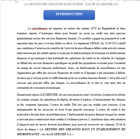 LA GESTION DES CREANCES DANS UN ETABLISSEMENT DE MICROFINANCE : cas de LE GRENIER S.A