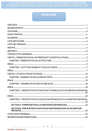 « ETUDE FONCTIONNELLE ET PROPOSITION D’UN PLAN DE MAINTENANCE DES INCUBATEURS NEONATALES CAS D’UN INCUBATEUR MEDIPREMA MODEL ISIS MP5 »