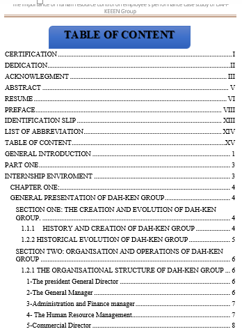 The importance of human resource control on employee’s performance case study of DAH-KEEEN Group