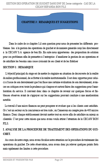 GESTION DES OPERATION DE GUICHET DANS EMF DE 2eme catégorie : CAS DE LA CECAW BEPANDA BON FILS