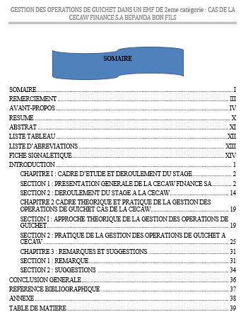 GESTION DES OPERATIONS DE GUICHET DANS UN EMF DE 2eme catégorie : CAS DE LA CECAW FINANCE S.A BEPANDA BON FILS
