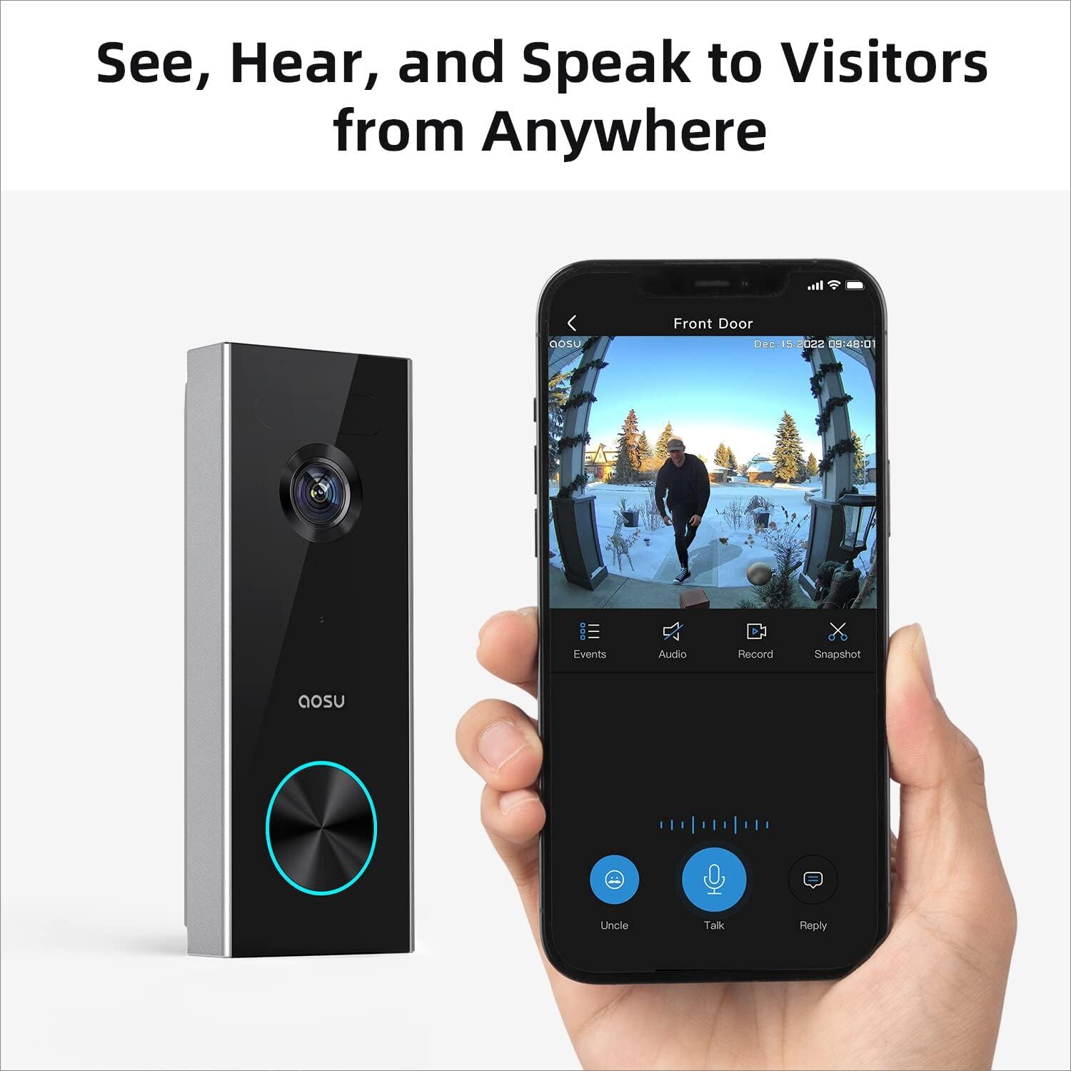 aosu Timbre de puerta inalámbrico, timbre de video alimentado por batería, resolución 2K,
