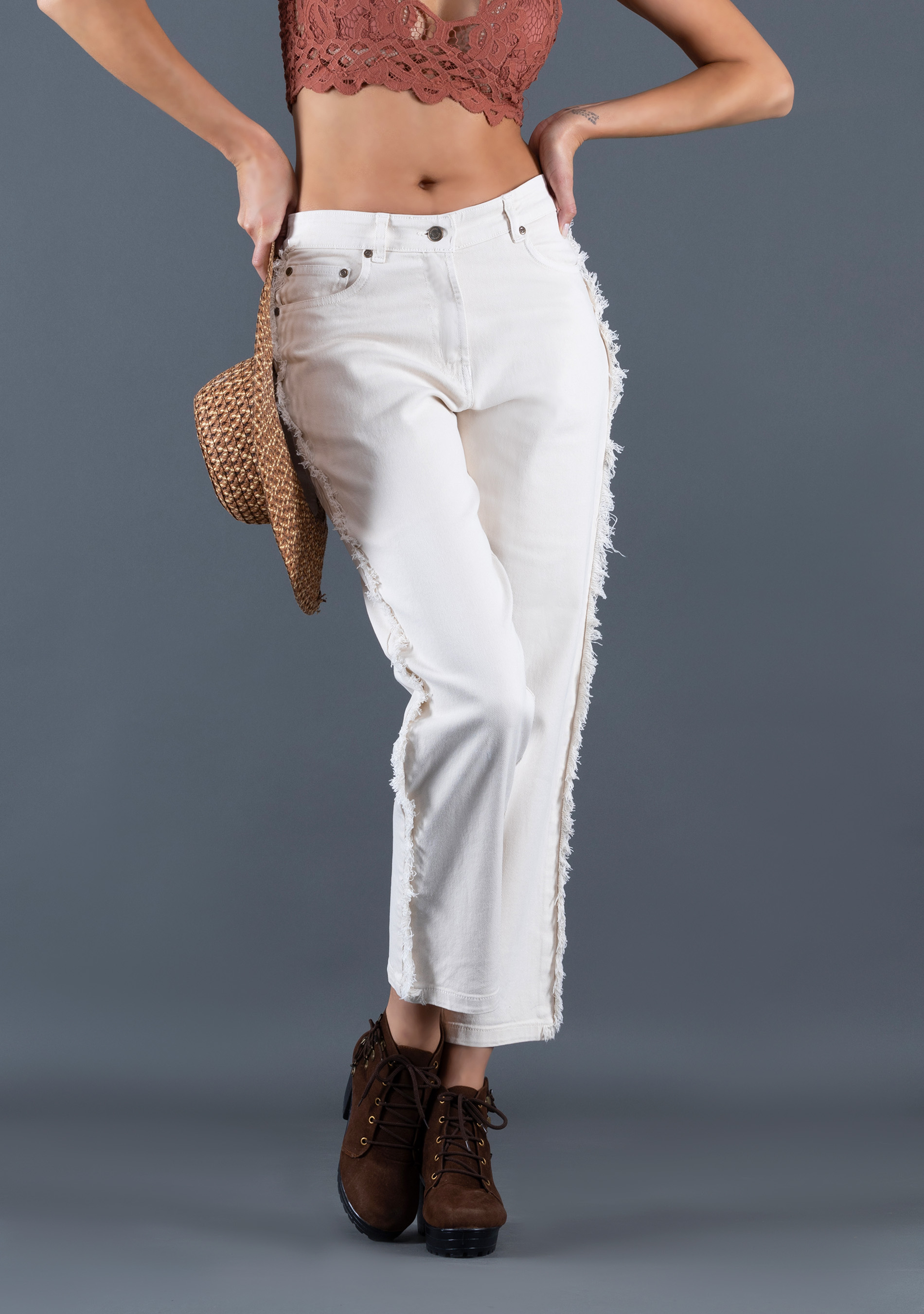 White Frayed Hem Jeans