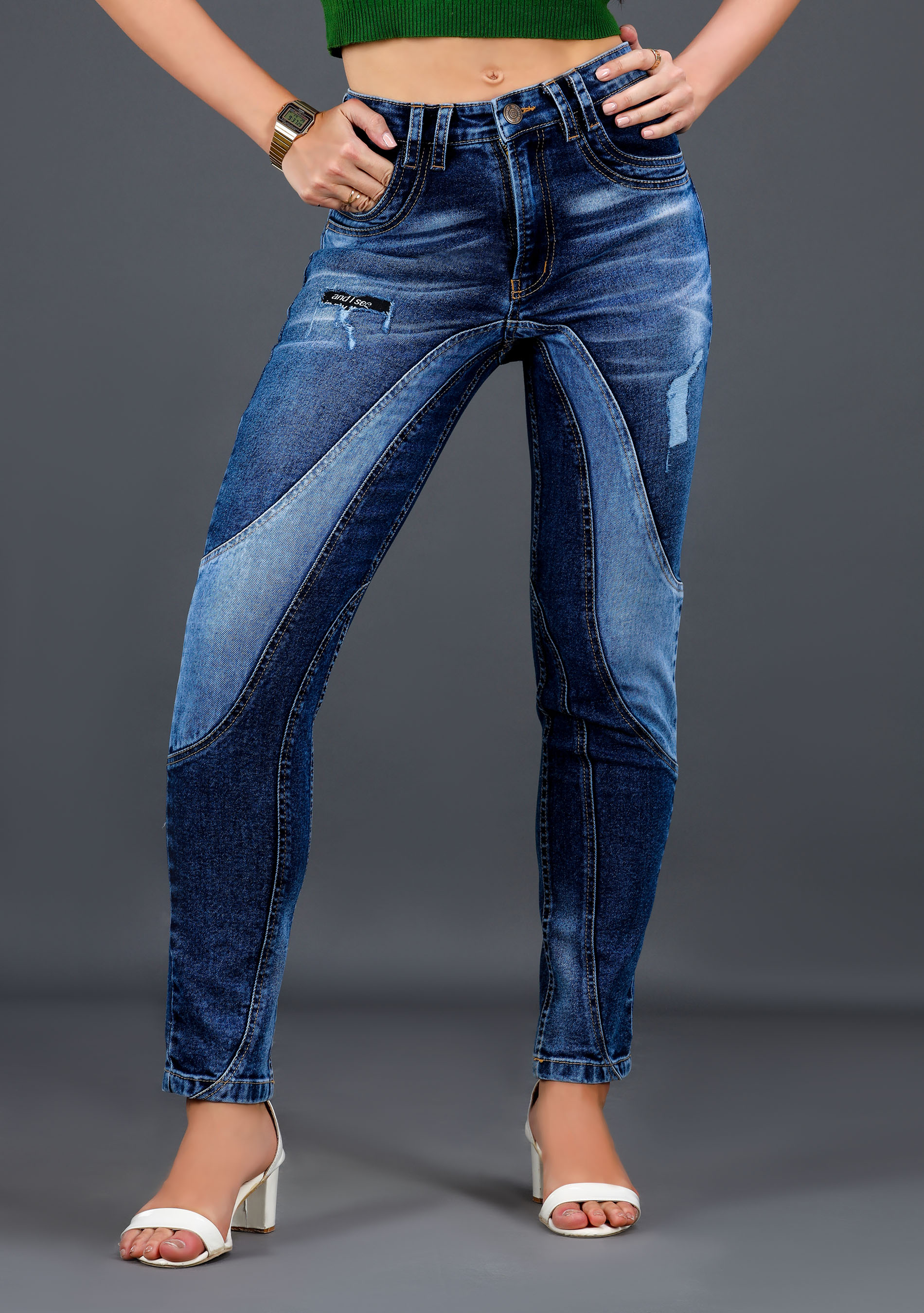 Patchwork High Waist Jeans