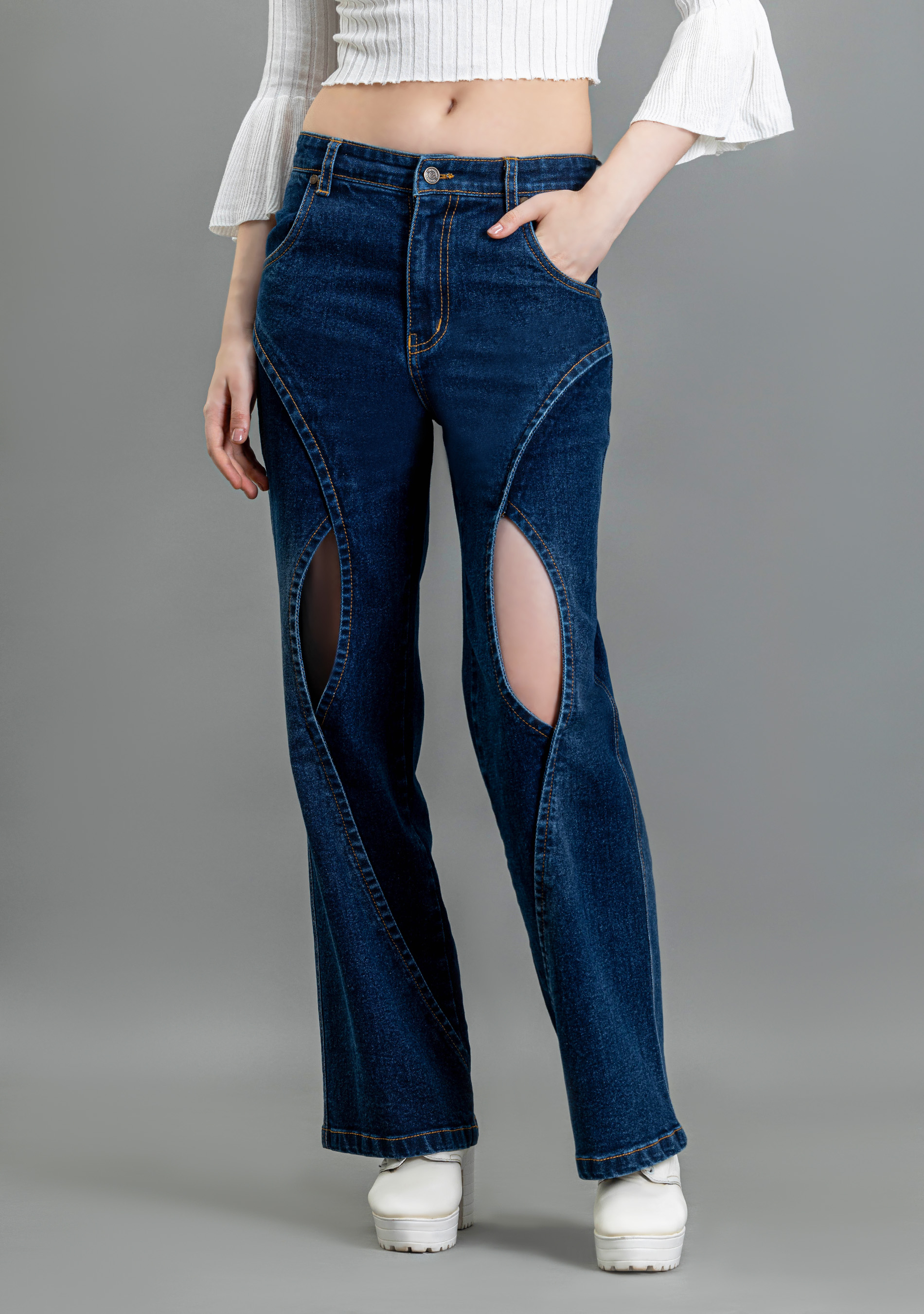 Cut-Out Flare Jeans