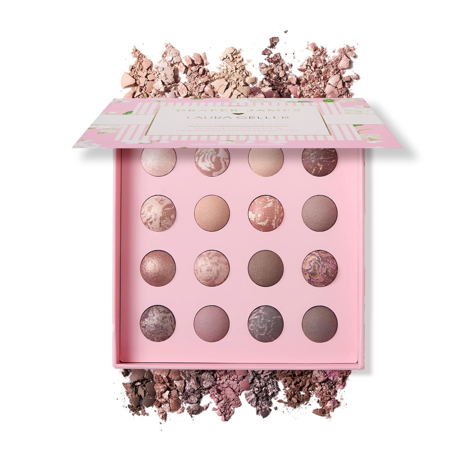 LAURA GELLER NEW YORK Marble-ous Eyes Eyeshadow Palette – 16 Multi-Finish Baked & Marbled Eyeshadows in Matte & Satin Finishes – Limited Edition Draper James Collaboration 