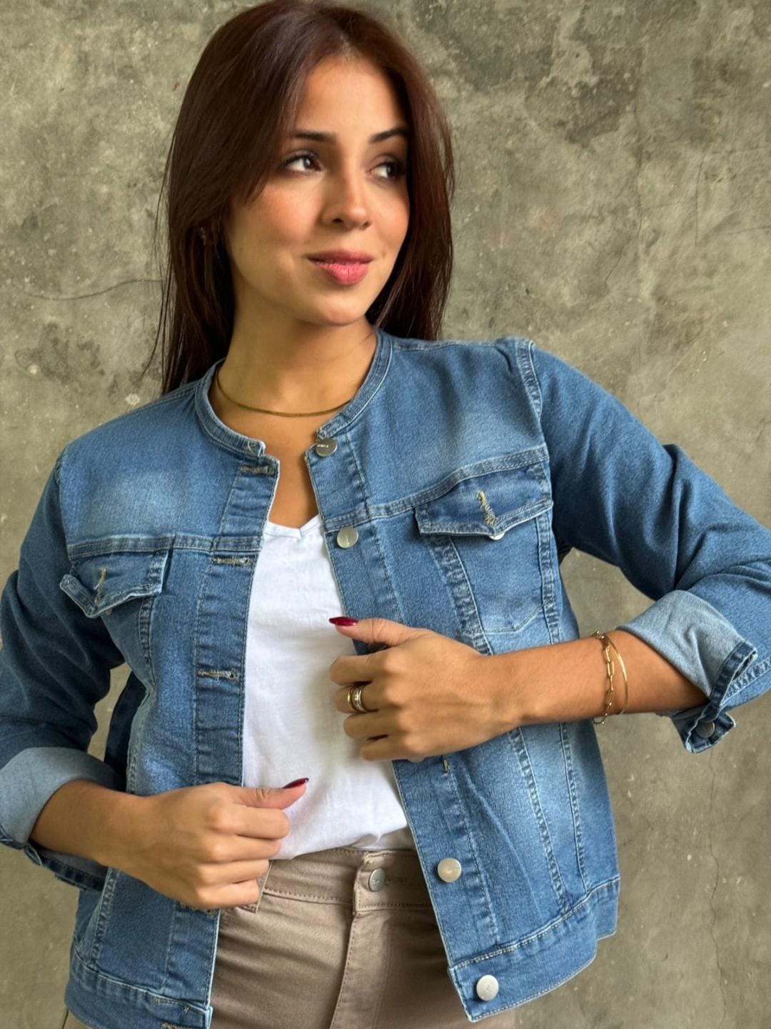 Campera de Jean Mujer elastic Rashia cuello mao