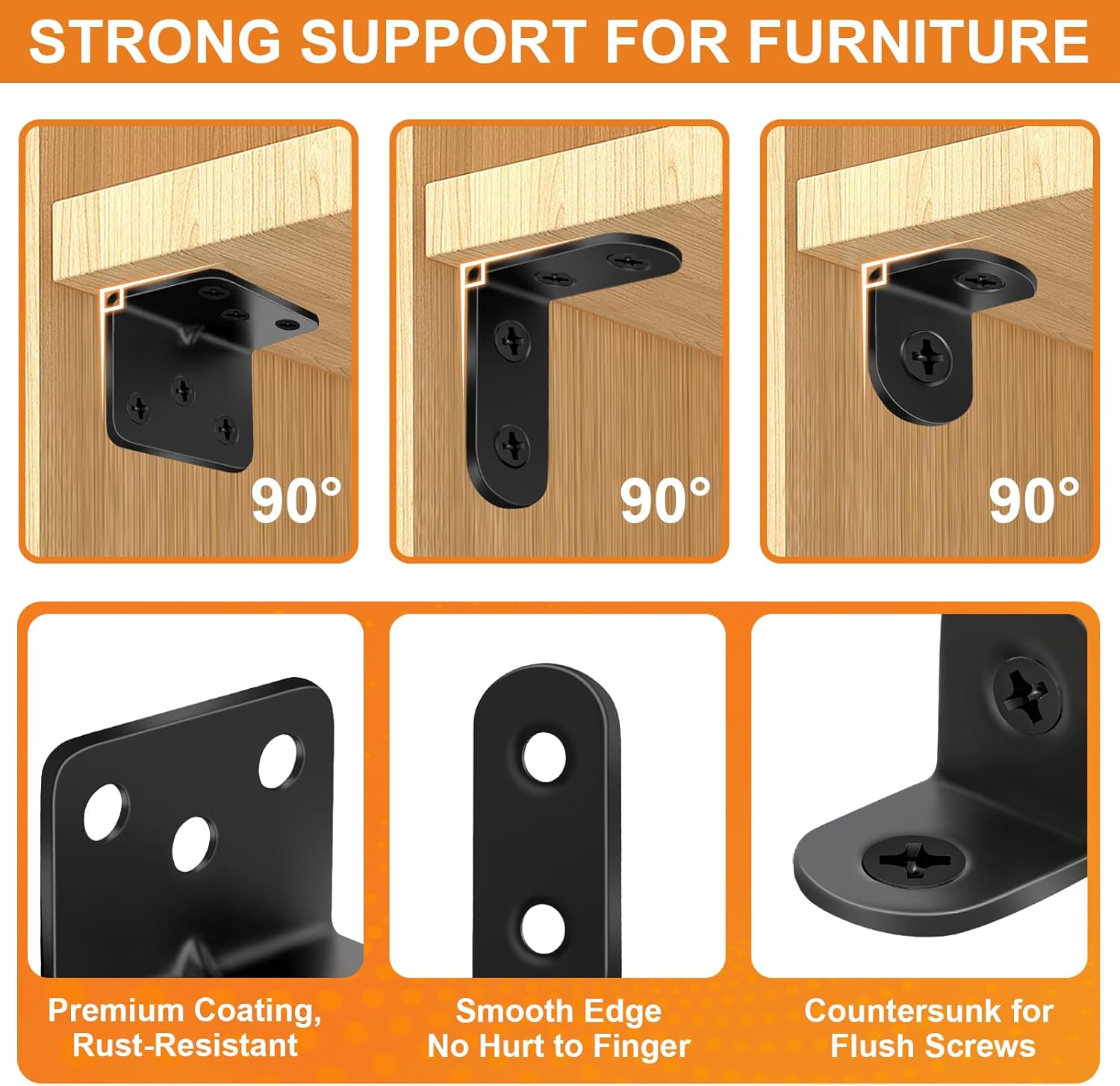 26PCS L Bracket Corner Brace Kit, 3 Sizes Stainless Steel L Brackets for Wood Shelves, 90 Degree Right Angle Bracket, 
