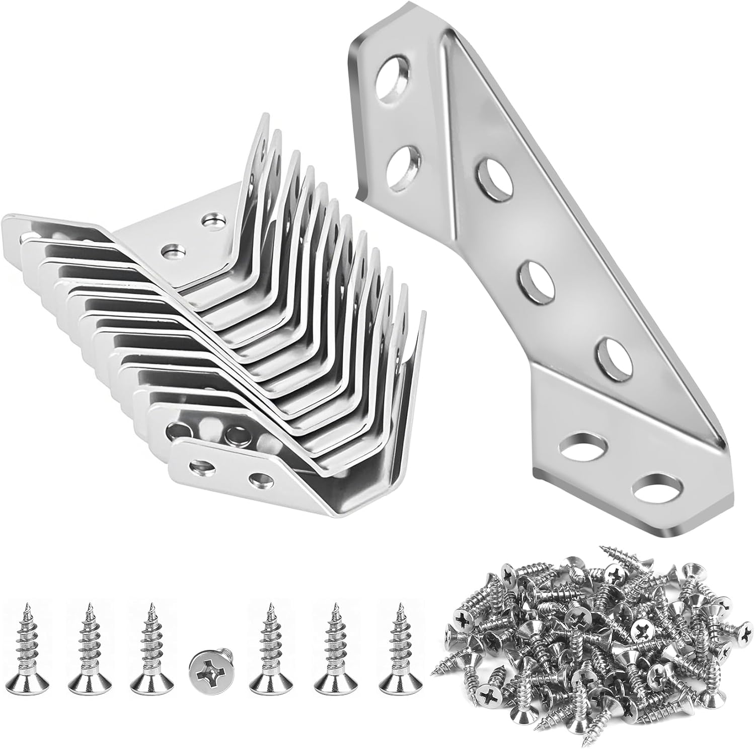 12-Pack Premium Stainless Steel Corner Brackets for Wood Frame, Universal Metal Hardware Corner Braces with Screws, 