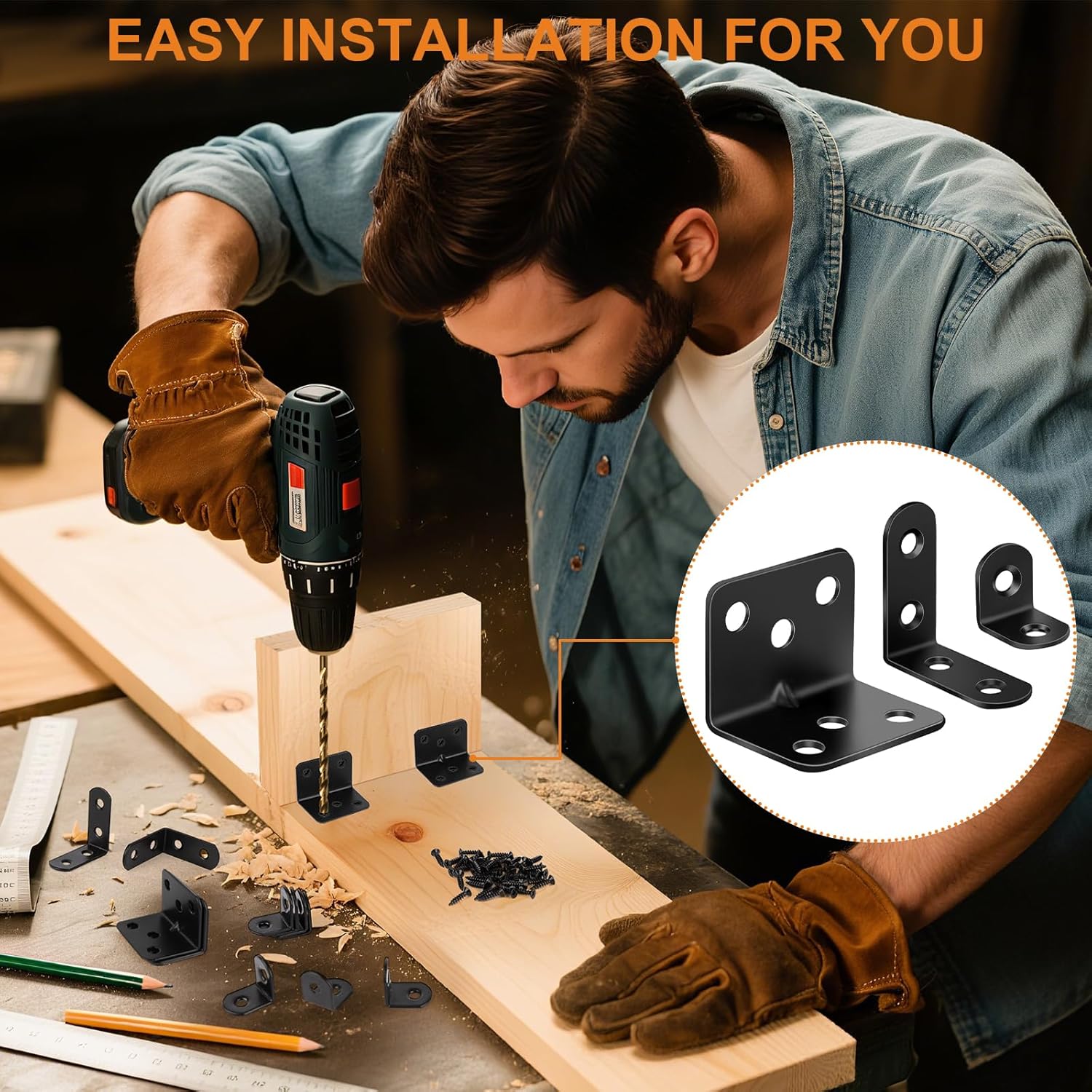 26PCS L Bracket Corner Brace Kit, 3 Sizes Stainless Steel L Brackets for Wood Shelves, 90 Degree Right Angle Bracket, 