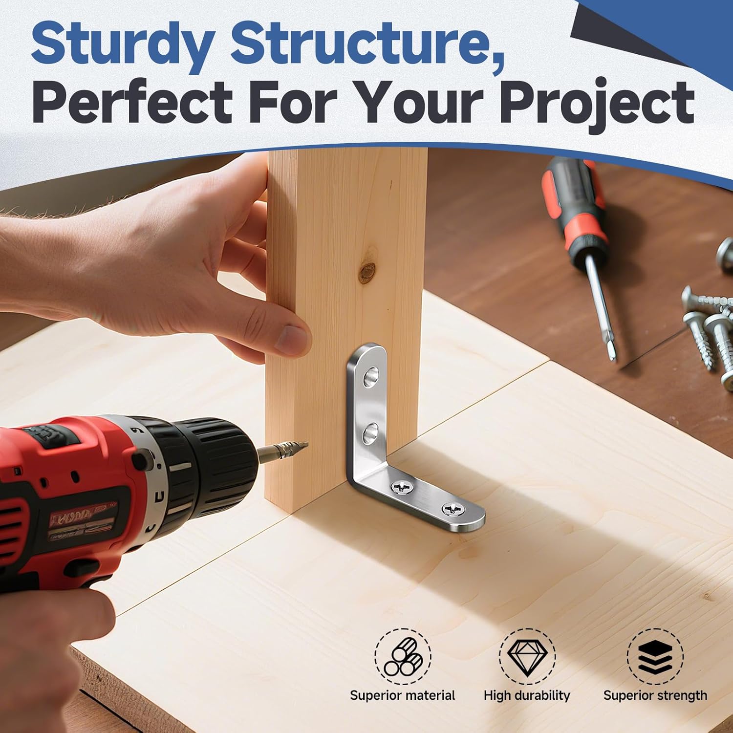 20PCS L Bracket Corner Brace Sets, Stainless Steel L Brackets for Wood Shelves, 90 Degree Right Angle Bracket with 80 Screws, 