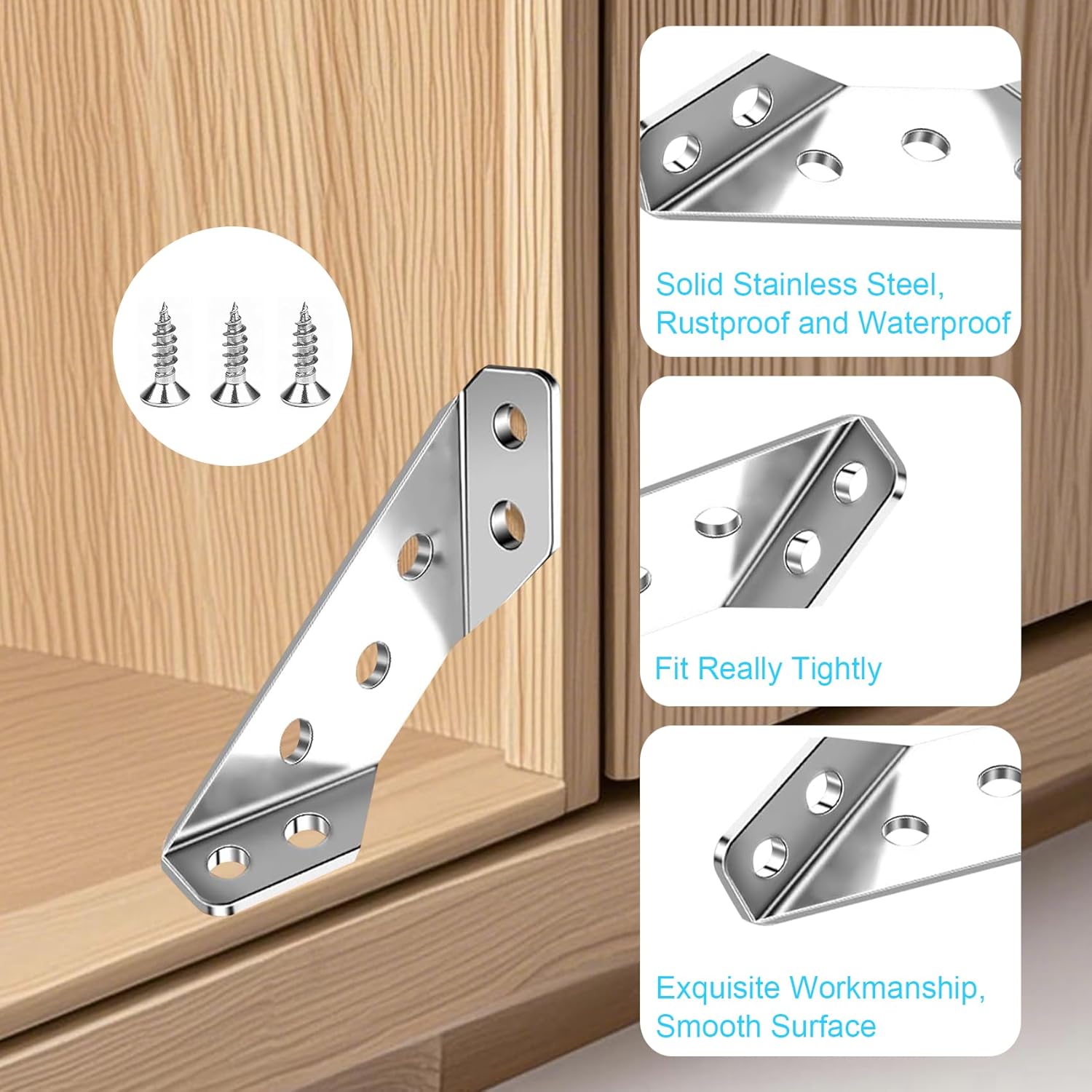 12-Pack Premium Stainless Steel Corner Brackets for Wood Frame, Universal Metal Hardware Corner Braces with Screws, 