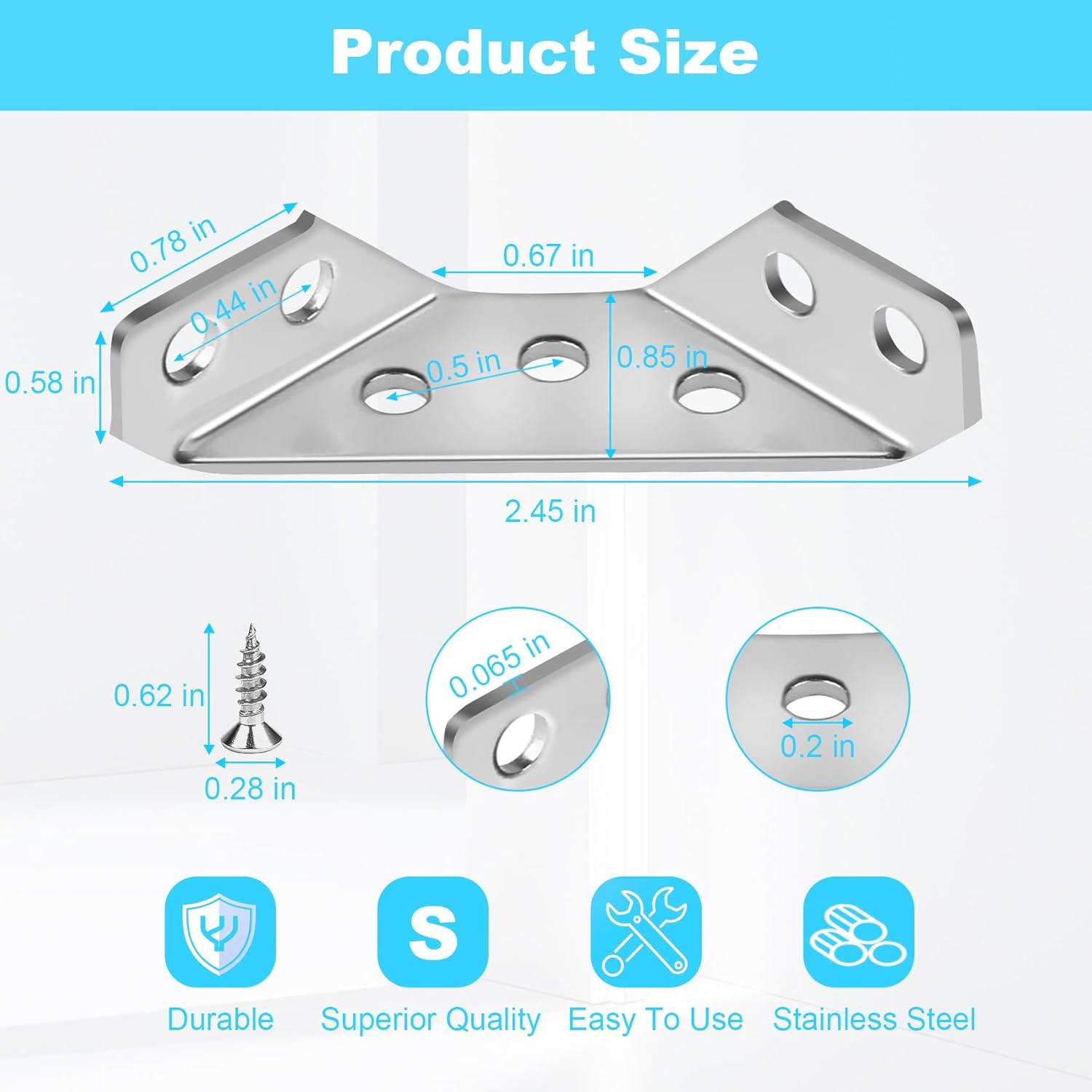 12-Pack Premium Stainless Steel Corner Brackets for Wood Frame, Universal Metal Hardware Corner Braces with Screws, 