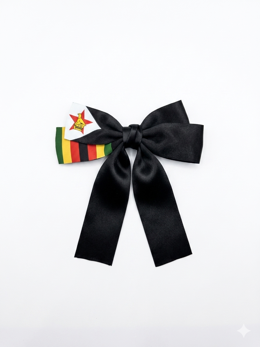 Black Ribbon Bow with Zimbabwe Flag Accent