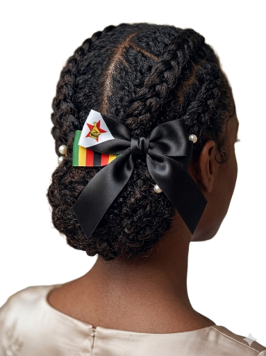 Black Ribbon Bow with Zimbabwe Flag Accent