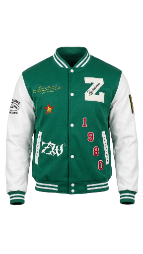 Green Varsity Jacket all things Zimbabwe collage jacket
