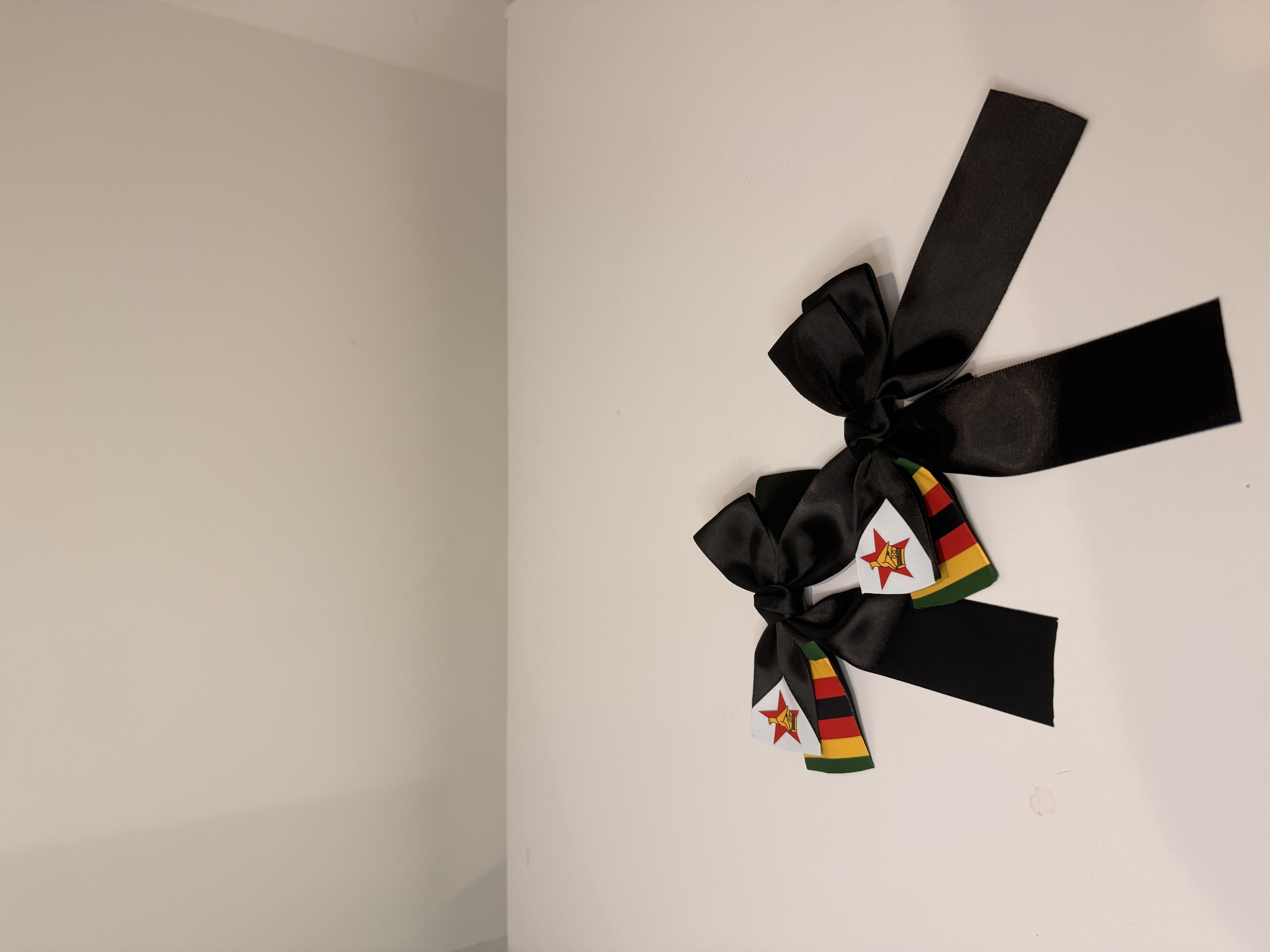 Black Ribbon Bow with Zimbabwe Flag Accent