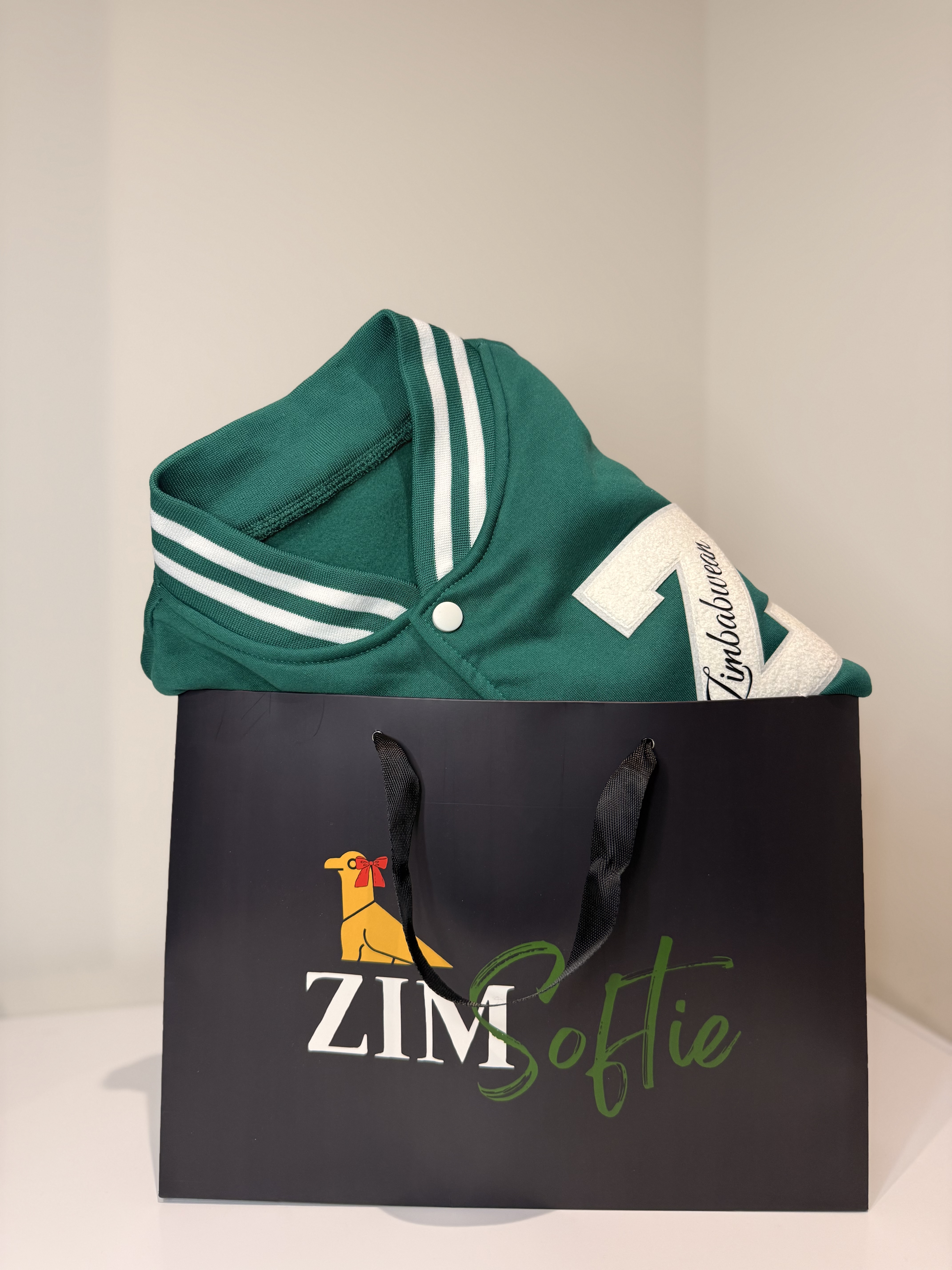Green Varsity Jacket all things Zimbabwe collage jacket