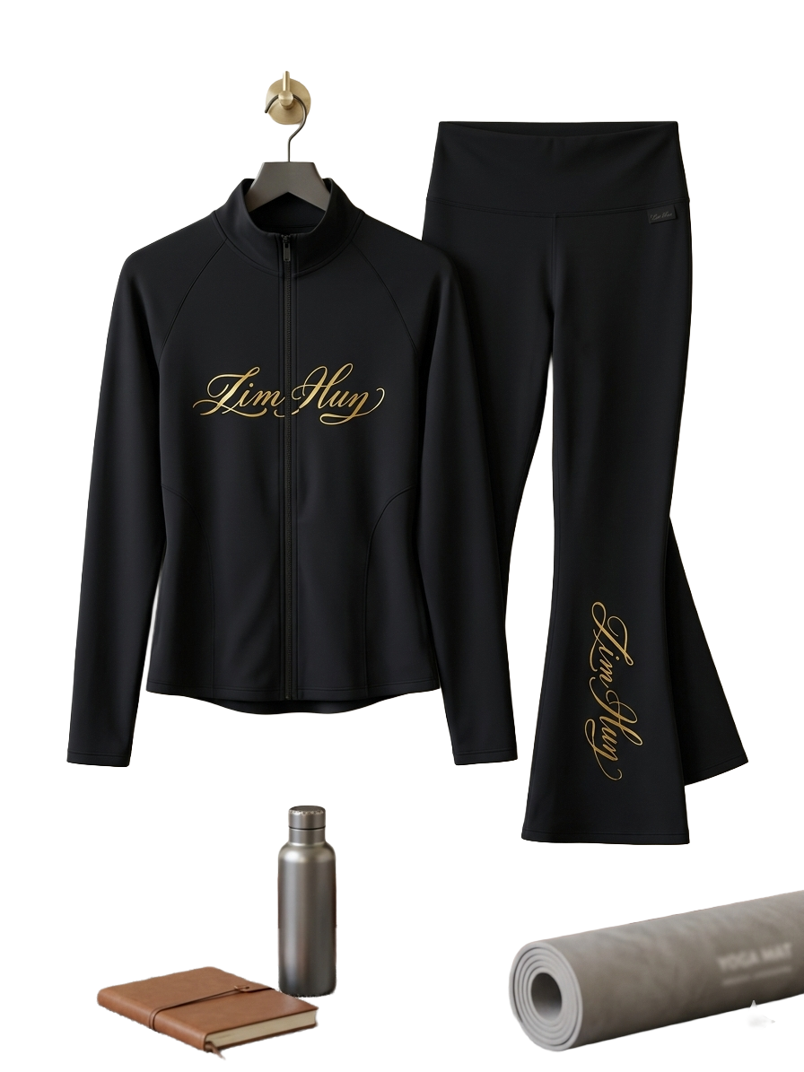 Black Zip-Up Tracksuit Set gym wear