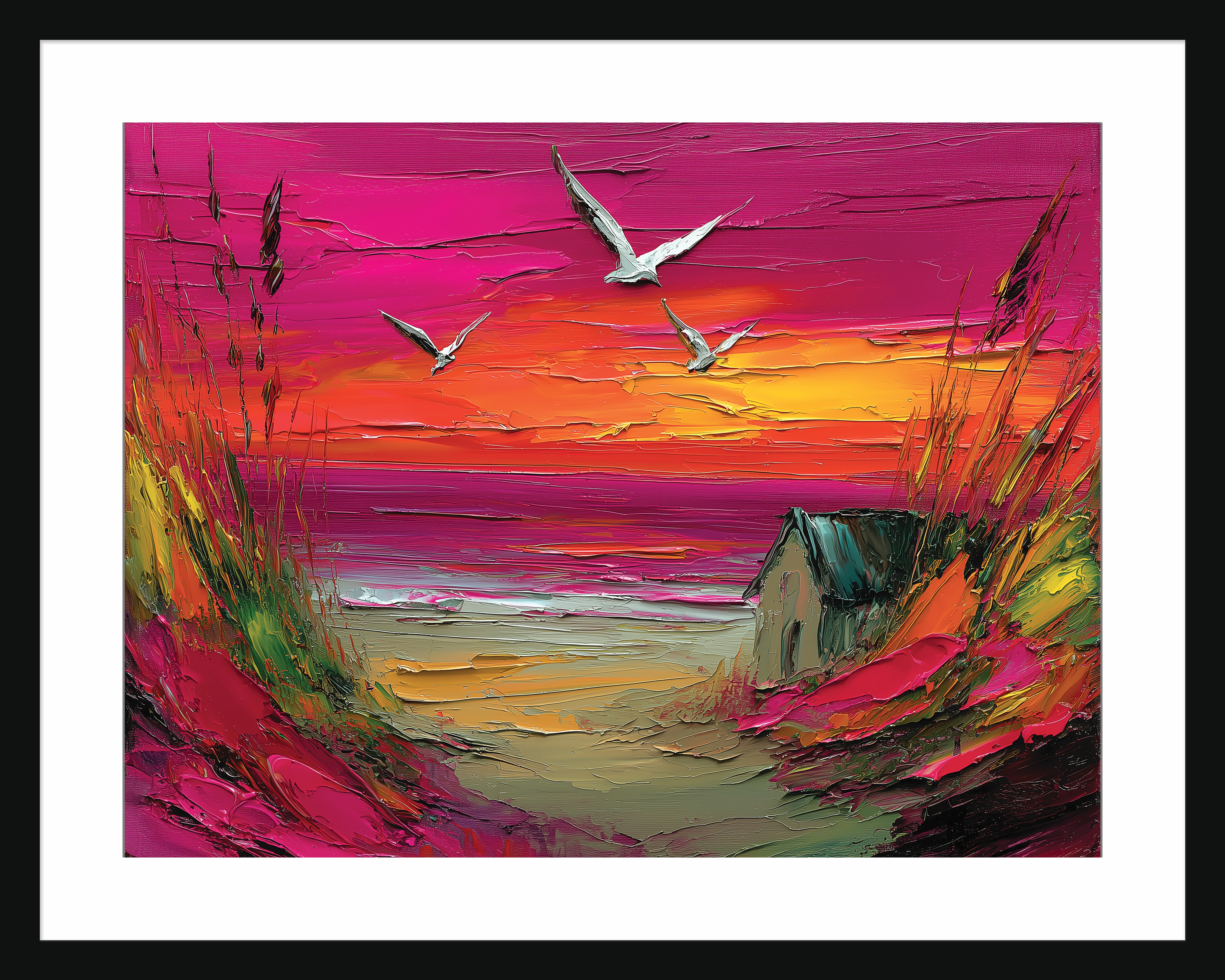 Seaside Sunset Impasto Art Print