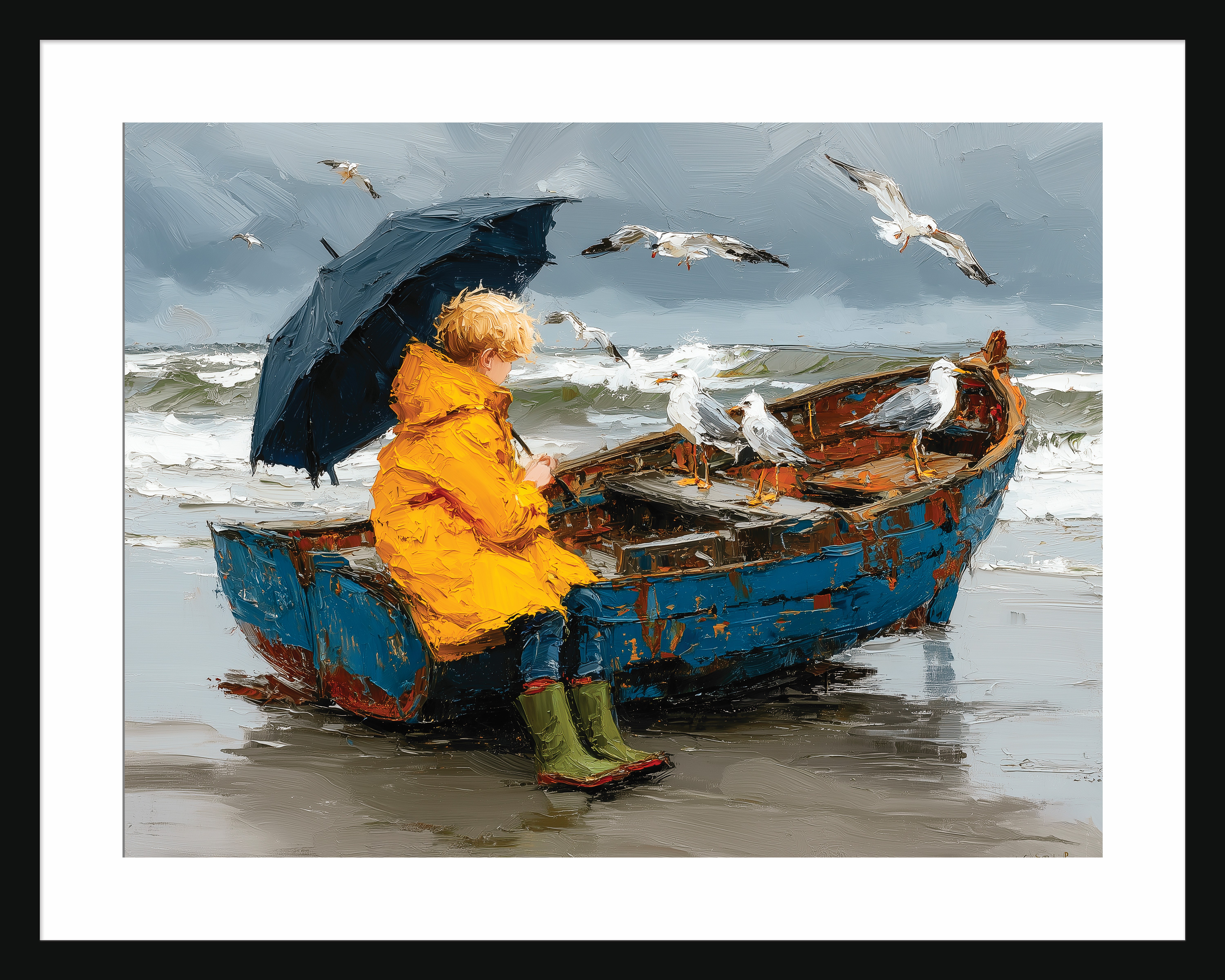 Boy Sitting on Rowboat