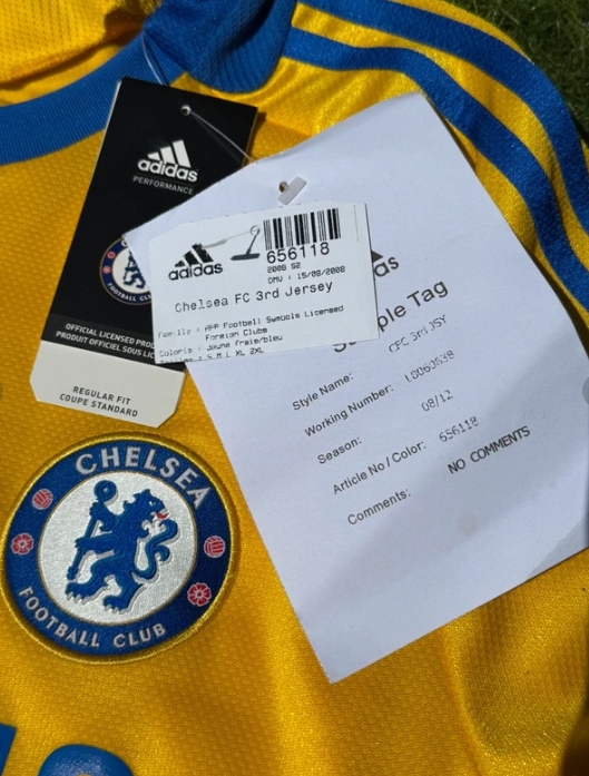 Maillot Chelsea 2008/09 Domicile Jaune Samsung - Adidas - Neuf avec étiquettes
