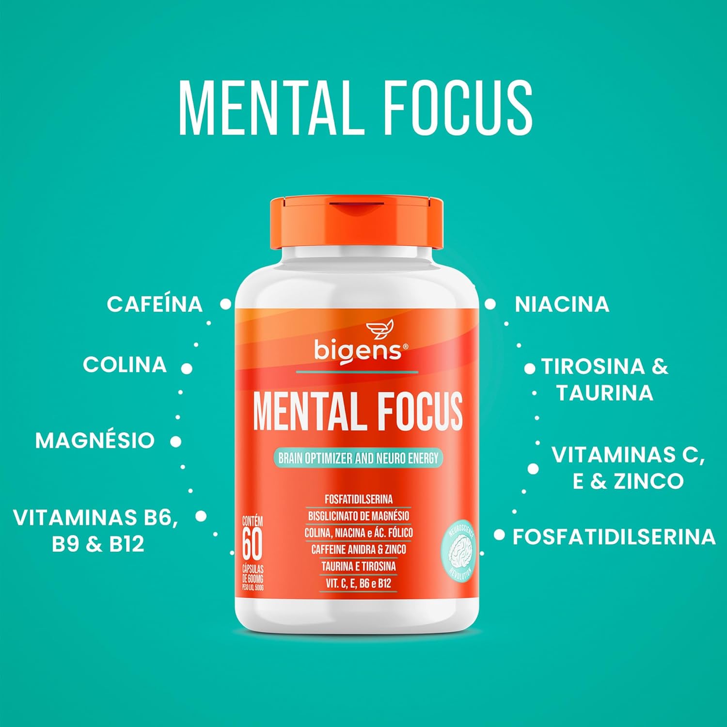 Mental Focus, Bigens, 60 cápsulas