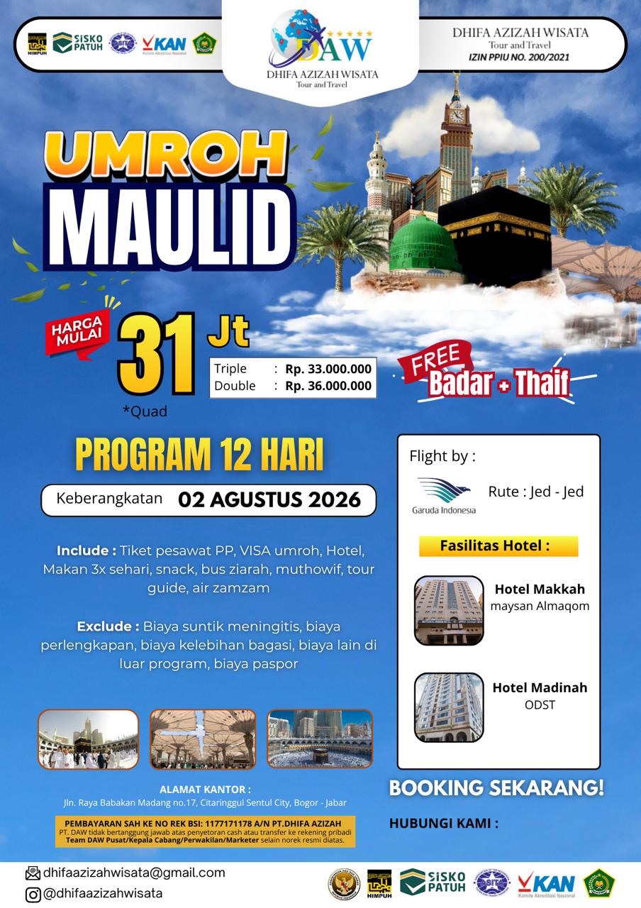 Paket Umroh Maulid 12 Hari