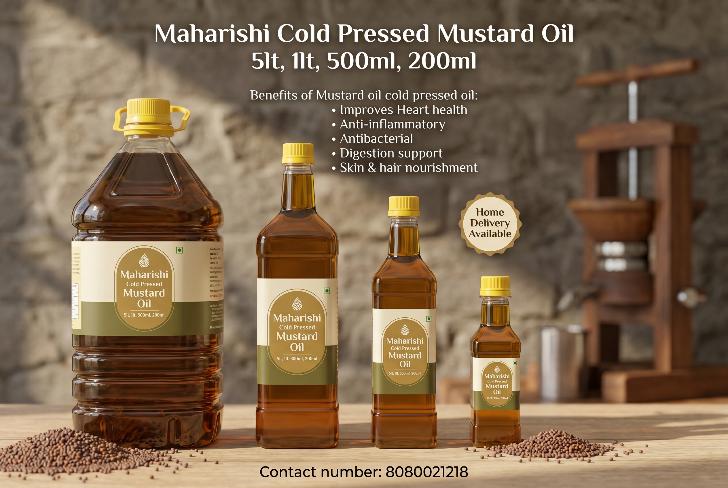 Maharishi Cold Pressed Mustard Oil 5 lt 1 lt 200 m;