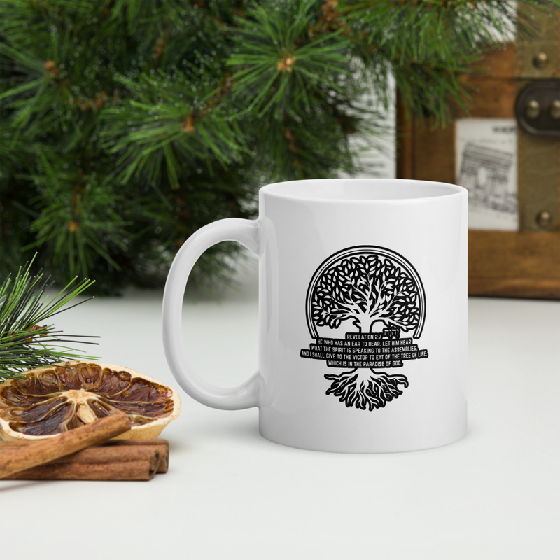 Tree of Life – Revelation 2:7 Mug ☕ (White glossy mug)