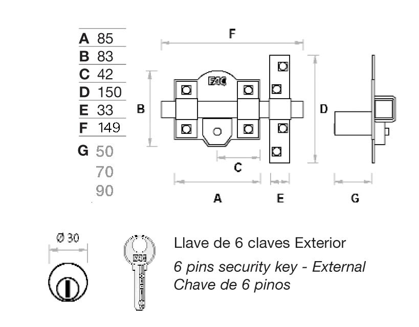 Cerrojo FAC 946RP/80 UVE sistema R anti-bumping