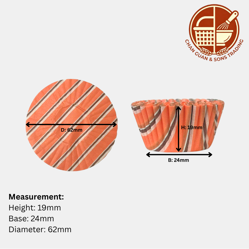 AJC Paper Baking Cups - Orange with Brown Stripes (250PCS/ 500PCS/ 1000PCS)/ Cawan Kertas Membakar (Warna Oren dengan Jalur Coklat)