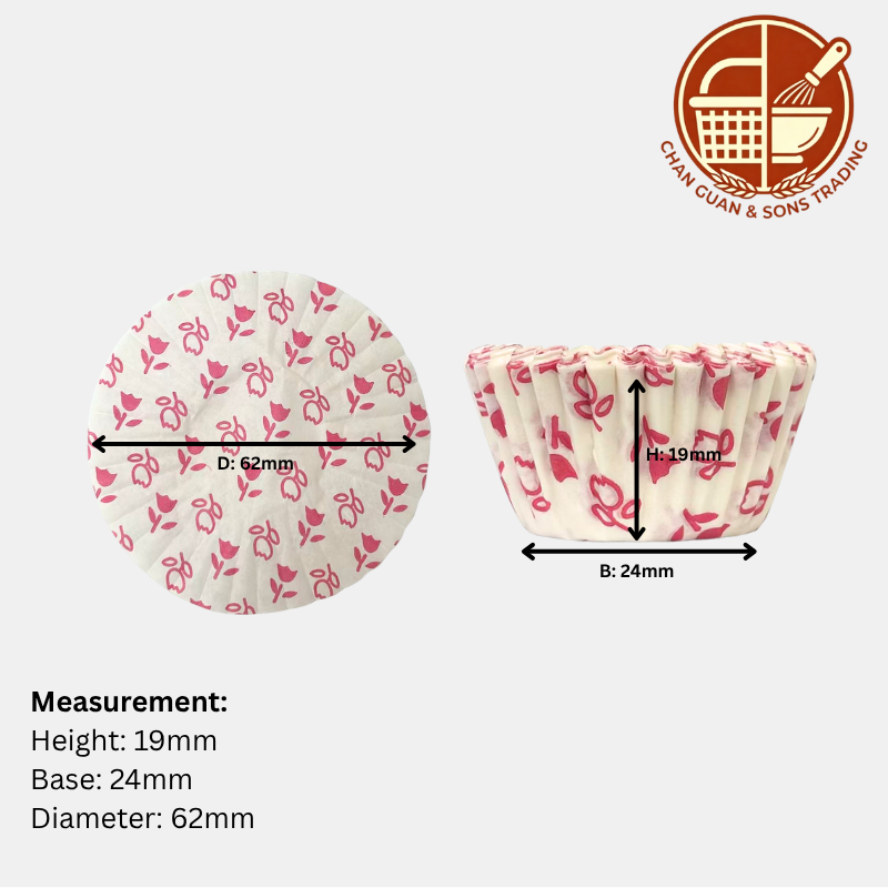 AJC Paper Baking Cups - Red Tulip Design (250PCS/ 500PCS/ 1000PCS)/ Cawan Kertas Membakar (Corak Tulip Merah)