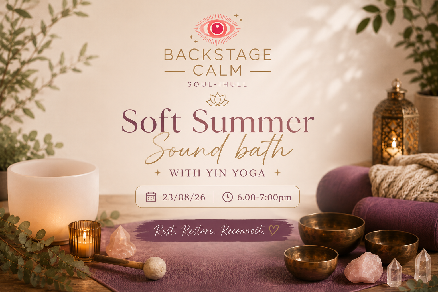 Soft Summer Sound bath with Yin Yoga ✨ (23/08/26, 6.00-7:00pm)