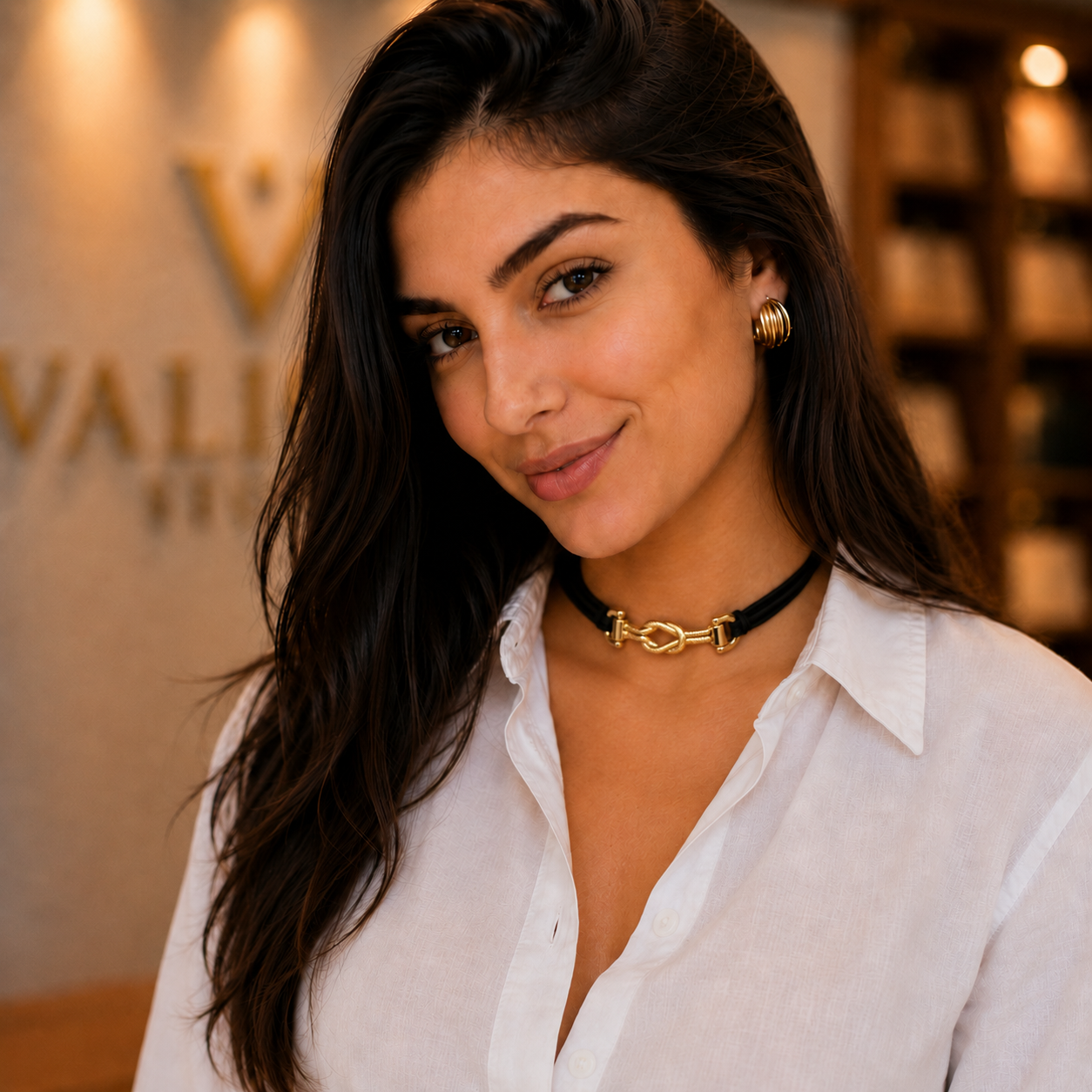Colar Choker de Camurça Banho Dourado