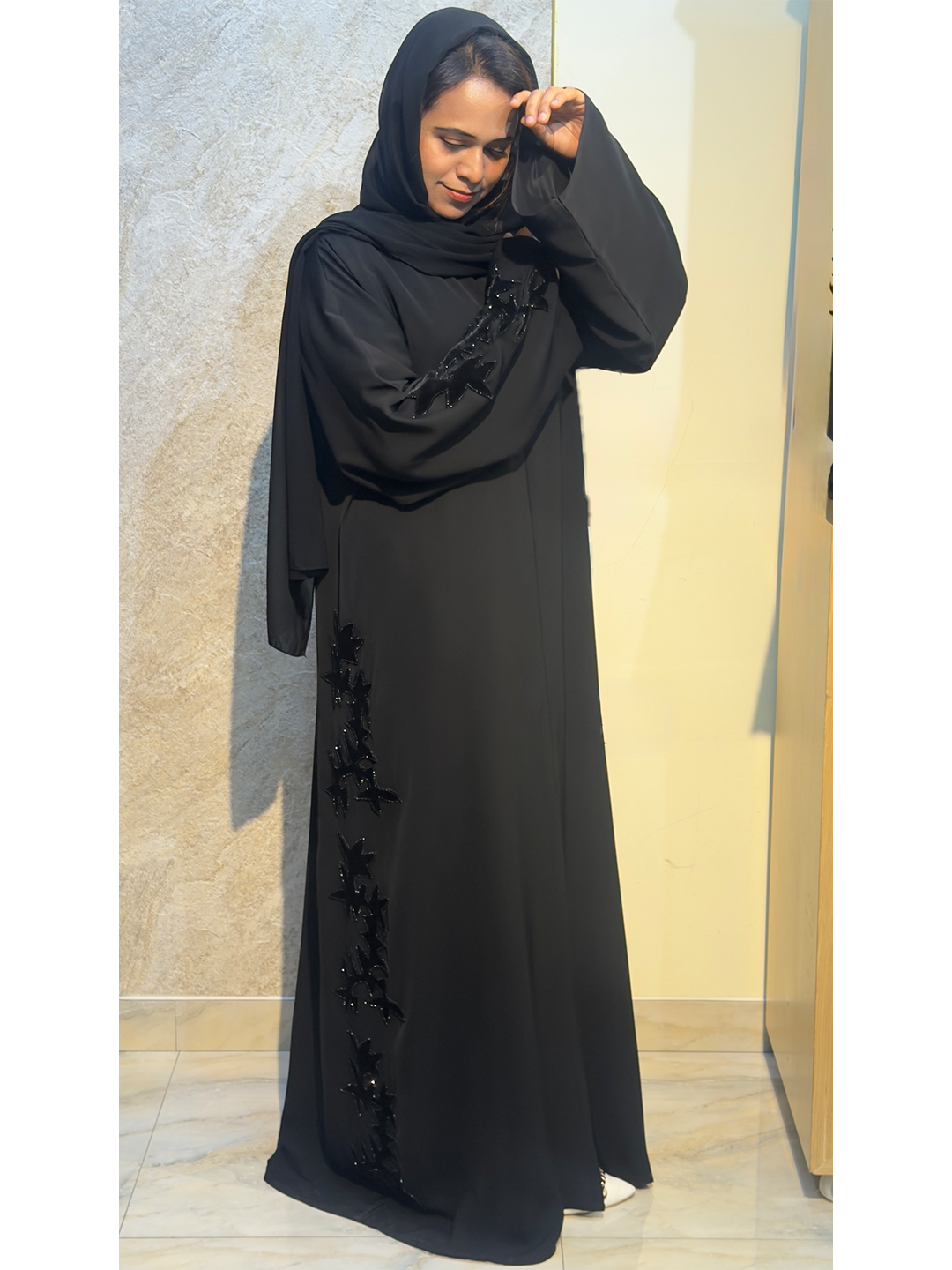 Korean Nida abaya with velvet design