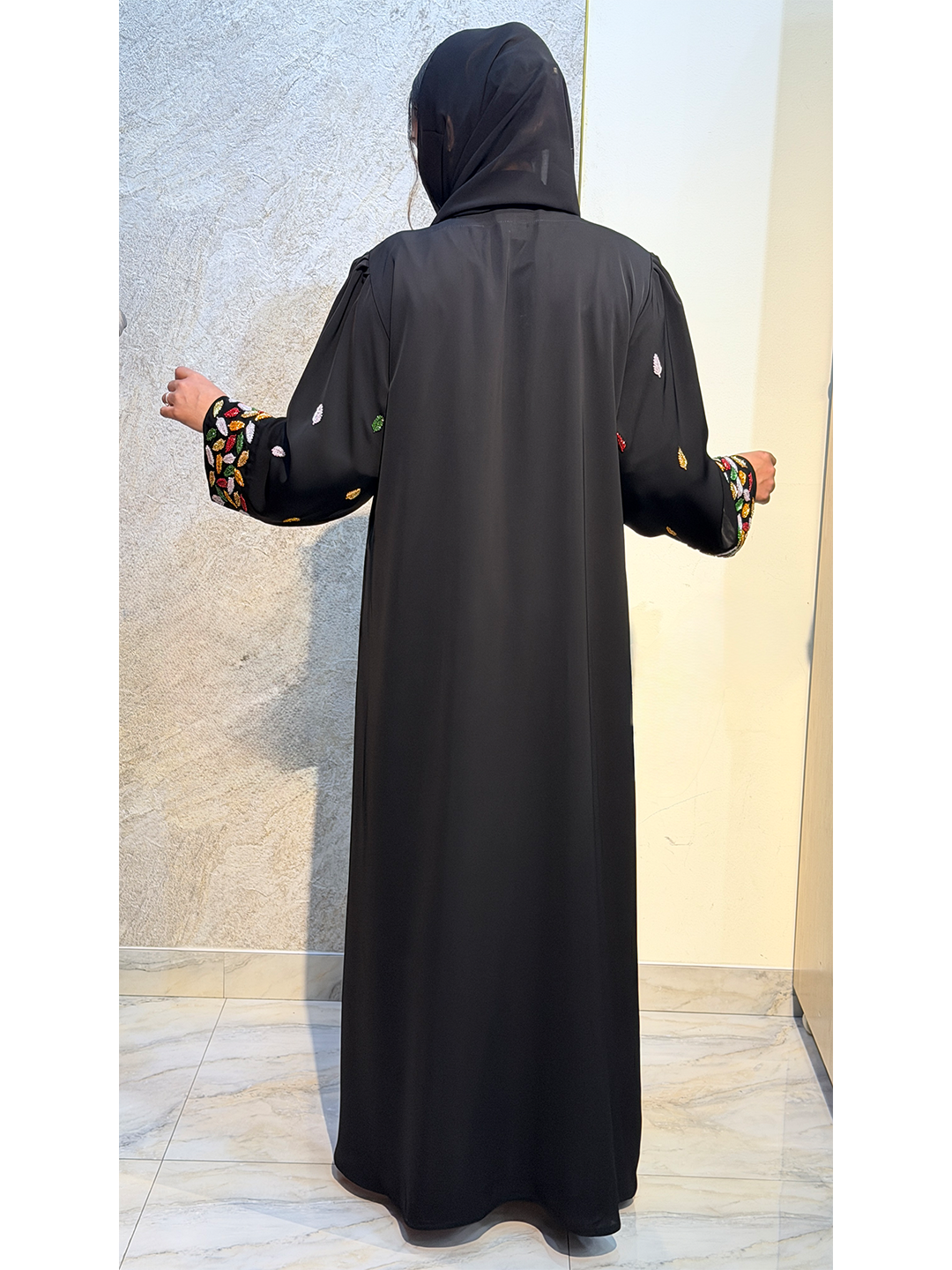  Premium Embroidered Leaf Design Abaya