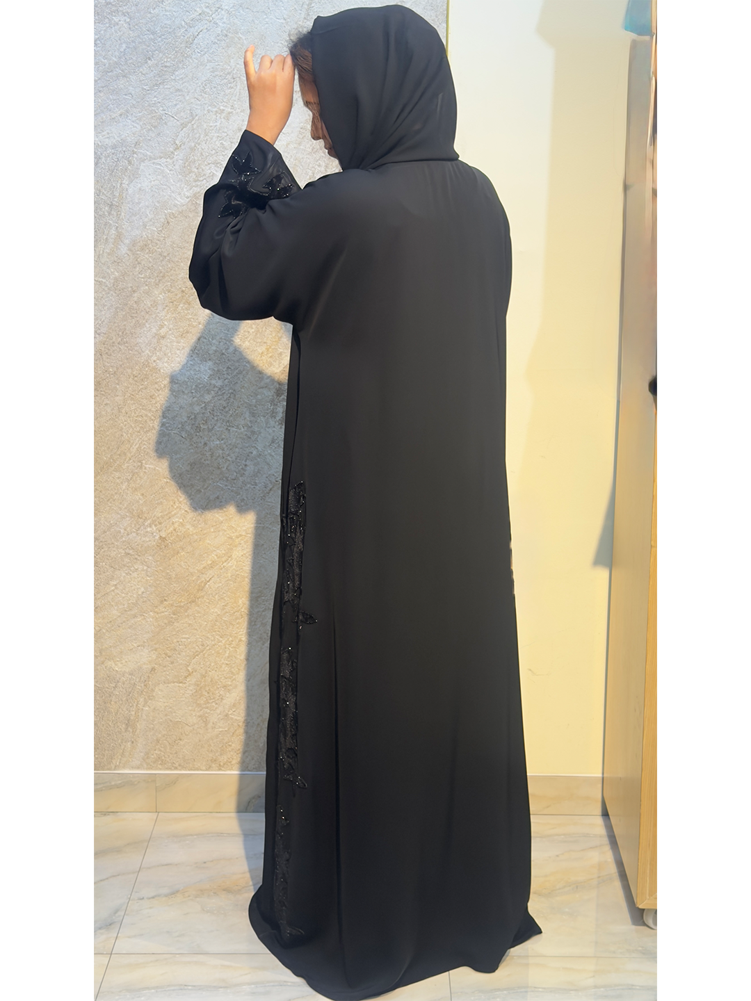 Korean Nida abaya with velvet design