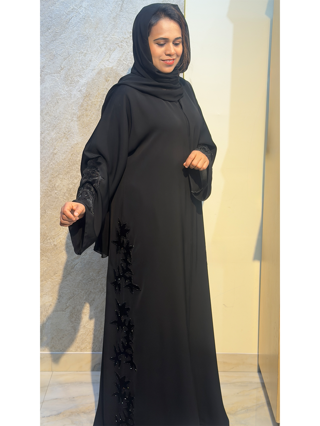 Korean Nida abaya with velvet design