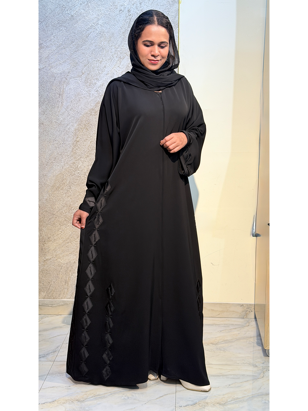 Black Leather Cut & Handwork Abaya