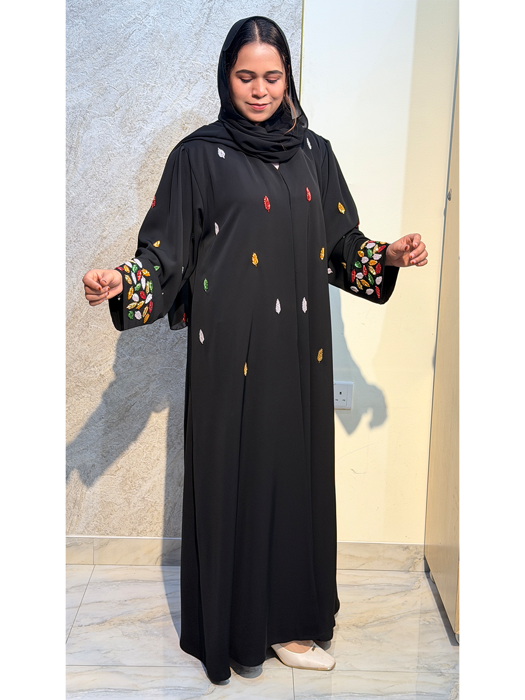  Premium Embroidered Leaf Design Abaya