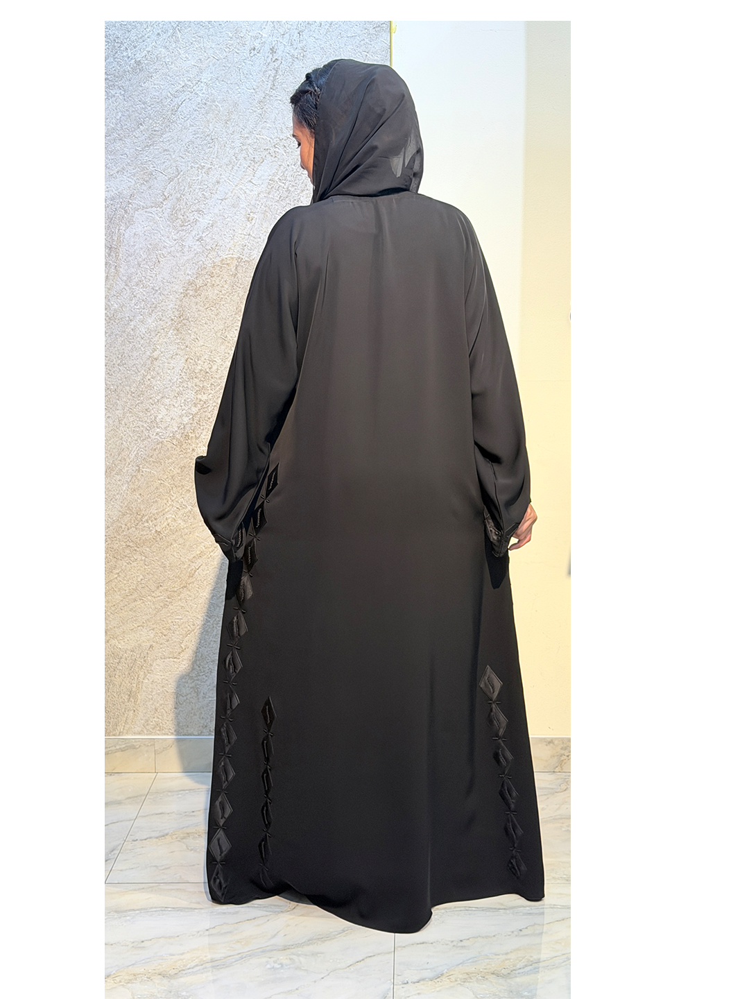 Black Leather Cut & Handwork Abaya