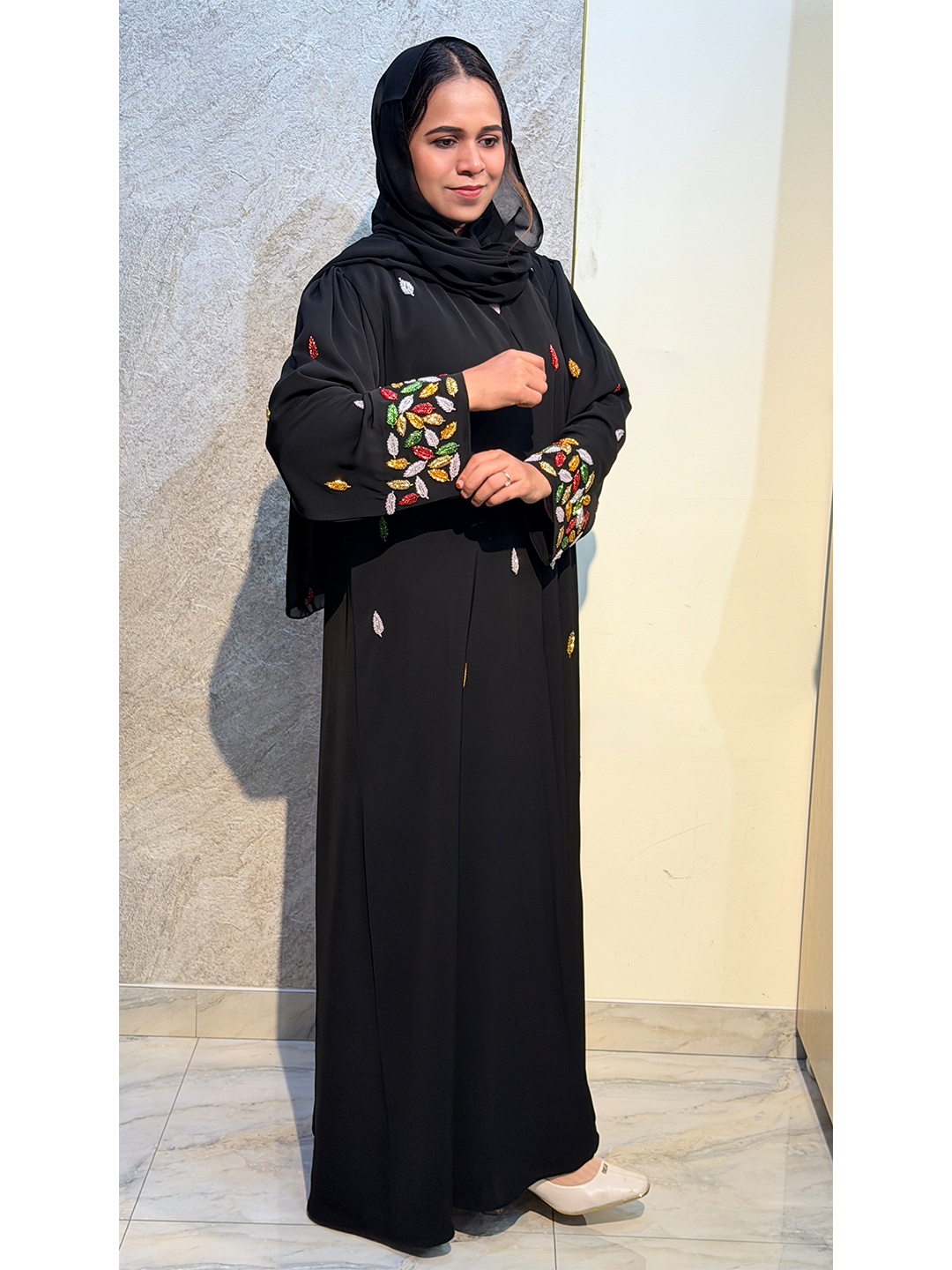  Premium Embroidered Leaf Design Abaya